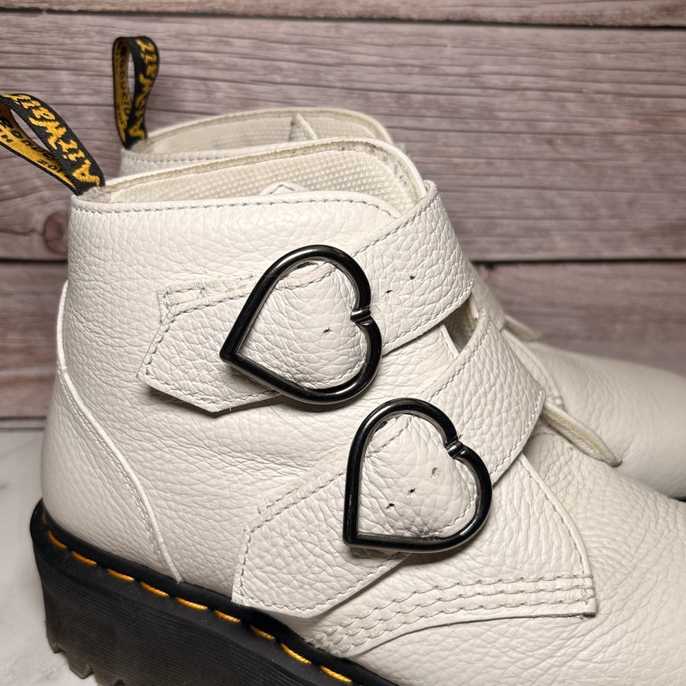 White Dr. Marten Devon Heart Leather Platform Chunky Boots